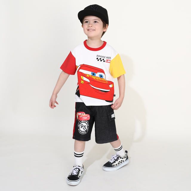 【ベビードール】カーズ BIGフェイス配色Tシャツ 0313K / ライトニング・マックィーン ベビーサイズ キッズ トップス 半袖 クルーネック カットソー 天竺素材