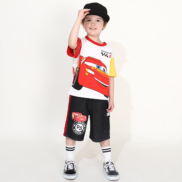 【ベビードール】カーズ BIGフェイス配色Tシャツ 0313K / ライトニング・マックィーン ベビーサイズ キッズ トップス 半袖 クルーネック カットソー 天竺素材