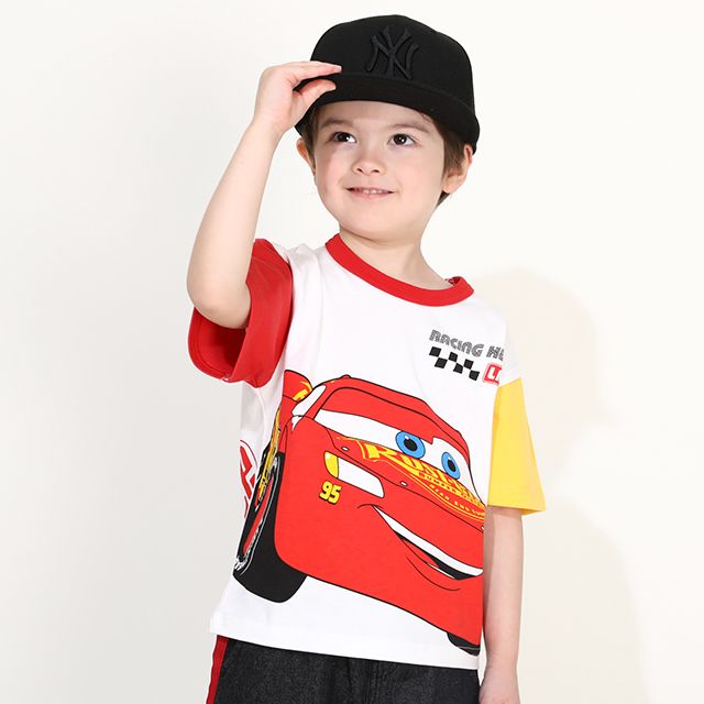 【ベビードール】カーズ BIGフェイス配色Tシャツ 0313K / ライトニング・マックィーン ベビーサイズ キッズ トップス 半袖 クルーネック カットソー 天竺素材