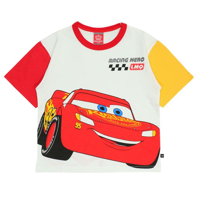【ベビードール】カーズ BIGフェイス配色Tシャツ 0313K / ライトニング・マックィーン ベビーサイズ キッズ トップス 半袖 クルーネック カットソー 天竺素材