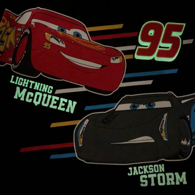 【ベビードール】カーズ 蓄光ロゴTシャツ 0316K / ライトニング・マックィーン ジャクソン・ストーム ベビーサイズ キッズ トップス 半袖 クルーネック カットソー 暗いところで光る 天竺素材