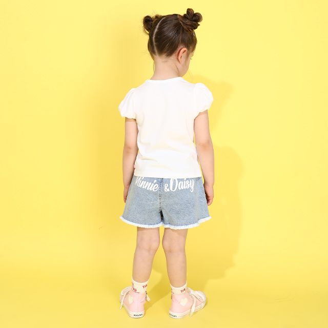 【ベビードール】ミニー Tシャツ＆チェックキャミセット 0319K / ベビーサイズ キッズ トップス コーデセット レイヤード 半袖 パフ袖 キャミソール 天竺素材 肩紐長さ調整可