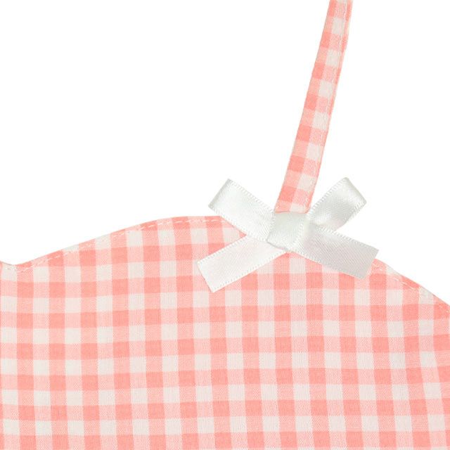 【ベビードール】ミニー Tシャツ＆チェックキャミセット 0319K / ベビーサイズ キッズ トップス コーデセット レイヤード 半袖 パフ袖 キャミソール 天竺素材 肩紐長さ調整可