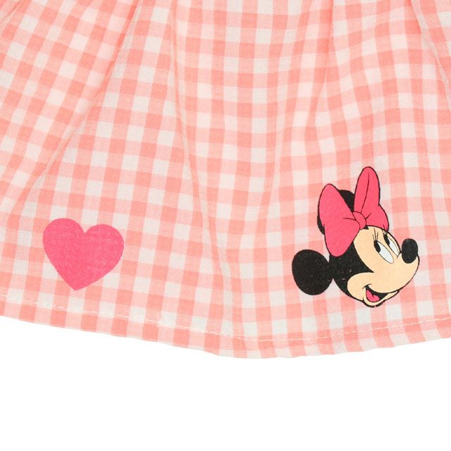 【ベビードール】ミニー Tシャツ＆チェックキャミセット 0319K / ベビーサイズ キッズ トップス コーデセット レイヤード 半袖 パフ袖 キャミソール 天竺素材 肩紐長さ調整可