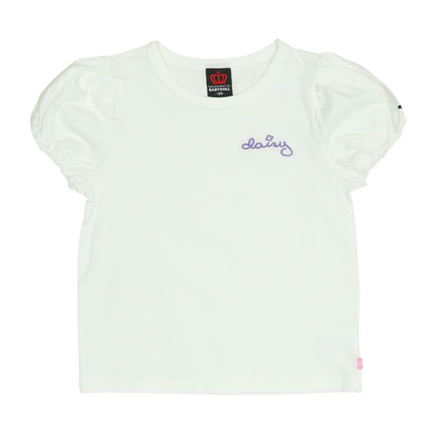 【ベビードール】デイジー Tシャツ＆チェックキャミセット 0319K / ベビーサイズ キッズ トップス コーデセット レイヤード 半袖 パフ袖 キャミソール 天竺素材 肩紐長さ調整可