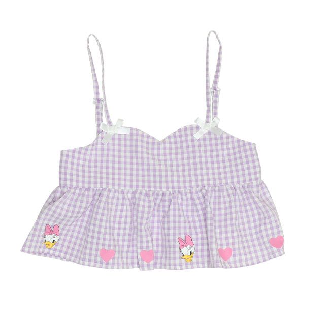 【ベビードール】デイジー Tシャツ＆チェックキャミセット 0319K / ベビーサイズ キッズ トップス コーデセット レイヤード 半袖 パフ袖 キャミソール 天竺素材 肩紐長さ調整可