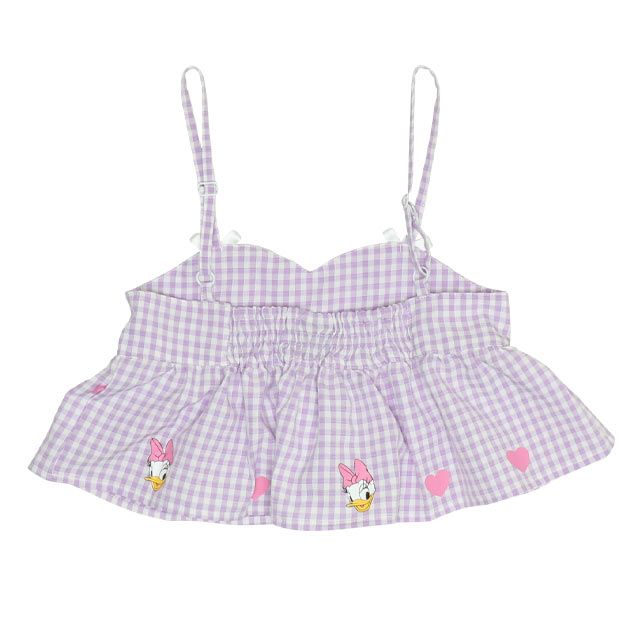 【ベビードール】デイジー Tシャツ＆チェックキャミセット 0319K / ベビーサイズ キッズ トップス コーデセット レイヤード 半袖 パフ袖 キャミソール 天竺素材 肩紐長さ調整可