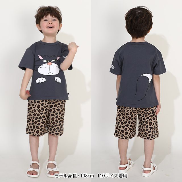 【ベビードール】ルシファー 親子お揃い キャラクターフェイスTシャツ 0320K / ベビーサイズ キッズ リンクコーデ ペアルック 親子コーデ 半袖 トップス 天竺素材 ワイドシルエット キャットコレクション 猫の日 猫キャラクター CAT