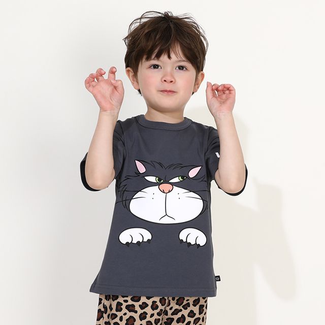 【ベビードール】ルシファー 親子お揃い キャラクターフェイスTシャツ 0320K / ベビーサイズ キッズ リンクコーデ ペアルック 親子コーデ 半袖 トップス 天竺素材 ワイドシルエット キャットコレクション 猫の日 猫キャラクター CAT