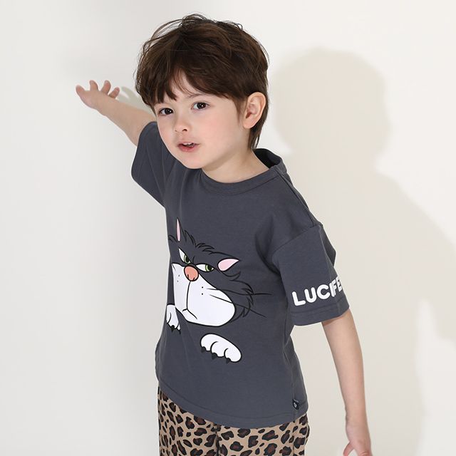 【ベビードール】ルシファー 親子お揃い キャラクターフェイスTシャツ 0320K / ベビーサイズ キッズ リンクコーデ ペアルック 親子コーデ 半袖 トップス 天竺素材 ワイドシルエット キャットコレクション 猫の日 猫キャラクター CAT