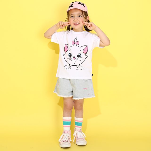 【ベビードール】マリー 親子お揃い キャラクターフェイスTシャツ 0320K / ベビーサイズ キッズ リンクコーデ ペアルック 親子コーデ 半袖 トップス 天竺素材 ワイドシルエット キャットコレクション 猫の日 猫キャラクター CAT