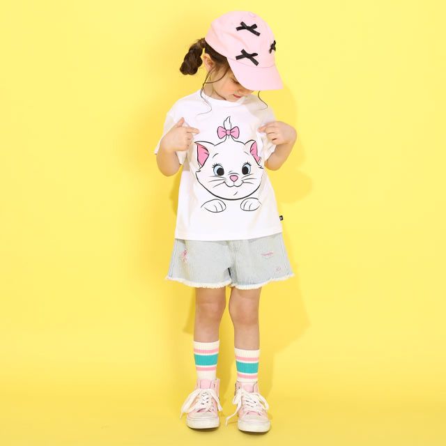 【ベビードール】マリー 親子お揃い キャラクターフェイスTシャツ 0320K / ベビーサイズ キッズ リンクコーデ ペアルック 親子コーデ 半袖 トップス 天竺素材 ワイドシルエット キャットコレクション 猫の日 猫キャラクター CAT