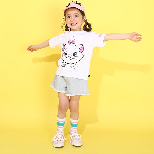 【ベビードール】マリー 親子お揃い キャラクターフェイスTシャツ 0320K / ベビーサイズ キッズ リンクコーデ ペアルック 親子コーデ 半袖 トップス 天竺素材 ワイドシルエット キャットコレクション 猫の日 猫キャラクター CAT