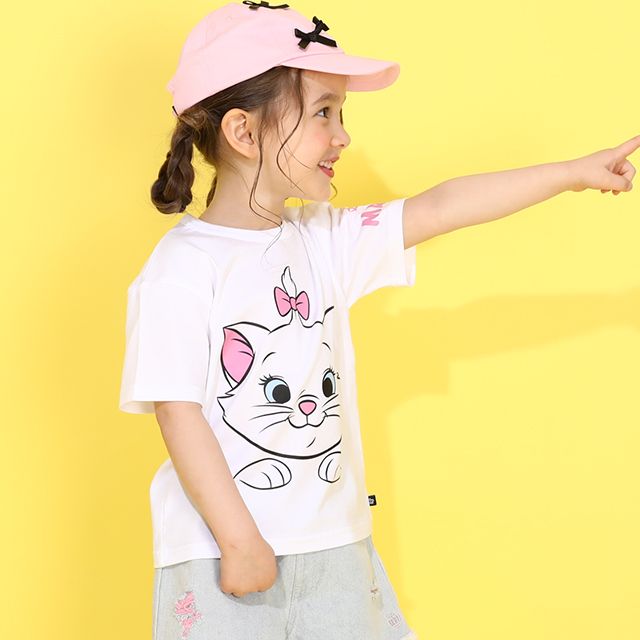 【ベビードール】マリー 親子お揃い キャラクターフェイスTシャツ 0320K / ベビーサイズ キッズ リンクコーデ ペアルック 親子コーデ 半袖 トップス 天竺素材 ワイドシルエット キャットコレクション 猫の日 猫キャラクター CAT