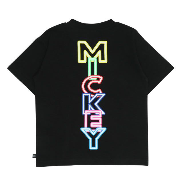 【ベビードール】ミッキー 親子お揃い ネオンキャラクターTシャツ 0322K / ベビーサイズ キッズ リンクコーデ ペアルック 親子コーデ トップス 半袖 クルーネック カットソー 天竺素材