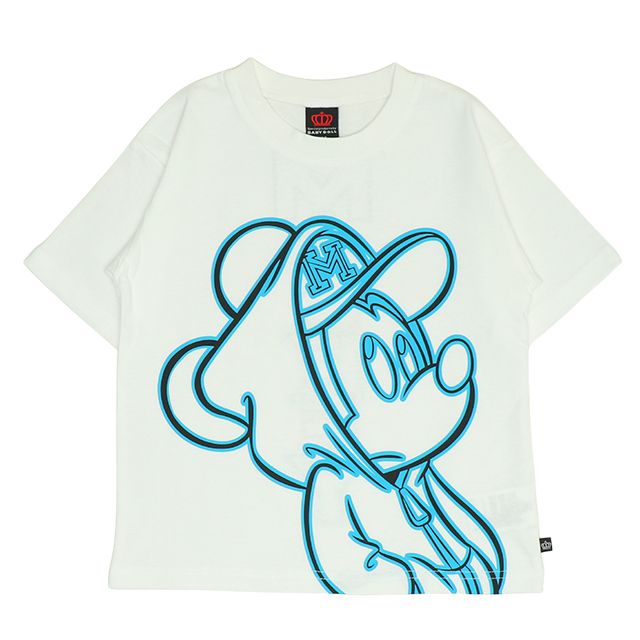【ベビードール】ミッキー 親子お揃い ネオンキャラクターTシャツ 0322K / ベビーサイズ キッズ リンクコーデ ペアルック 親子コーデ トップス 半袖 クルーネック カットソー 天竺素材