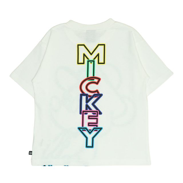 【ベビードール】ミッキー 親子お揃い ネオンキャラクターTシャツ 0322K / ベビーサイズ キッズ リンクコーデ ペアルック 親子コーデ トップス 半袖 クルーネック カットソー 天竺素材