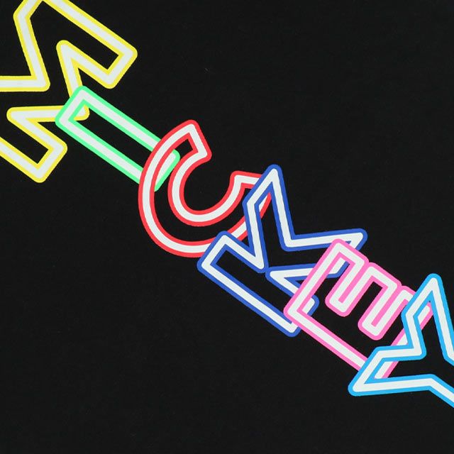 【ベビードール】ミッキー 親子お揃い ネオンキャラクターTシャツ 0322K / ベビーサイズ キッズ リンクコーデ ペアルック 親子コーデ トップス 半袖 クルーネック カットソー 天竺素材