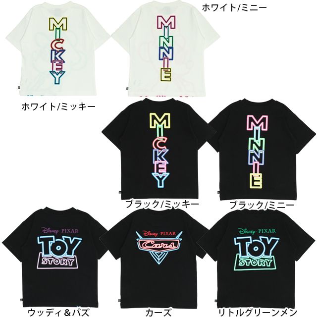 【ベビードール】ミッキー 親子お揃い ネオンキャラクターTシャツ 0322K / ベビーサイズ キッズ リンクコーデ ペアルック 親子コーデ トップス 半袖 クルーネック カットソー 天竺素材
