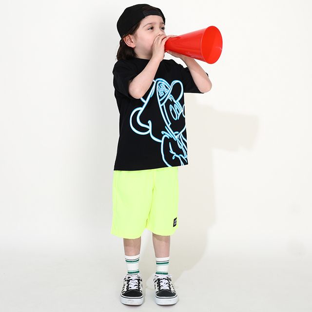 【ベビードール】ミッキー 親子お揃い ネオンキャラクターTシャツ 0322K / ベビーサイズ キッズ リンクコーデ ペアルック 親子コーデ トップス 半袖 クルーネック カットソー 天竺素材