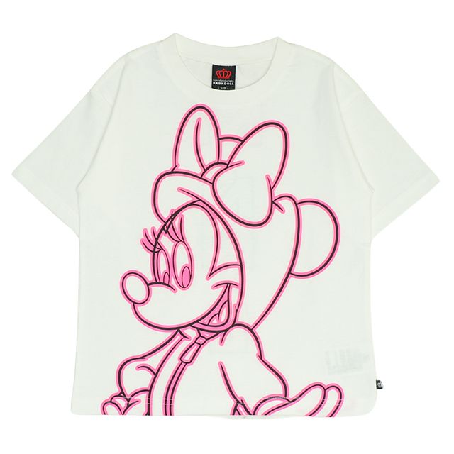 【ベビードール】ミニー 親子お揃い ネオンキャラクターTシャツ 0322K / ベビーサイズ キッズ リンクコーデ ペアルック 親子コーデ トップス 半袖 クルーネック カットソー 天竺素材