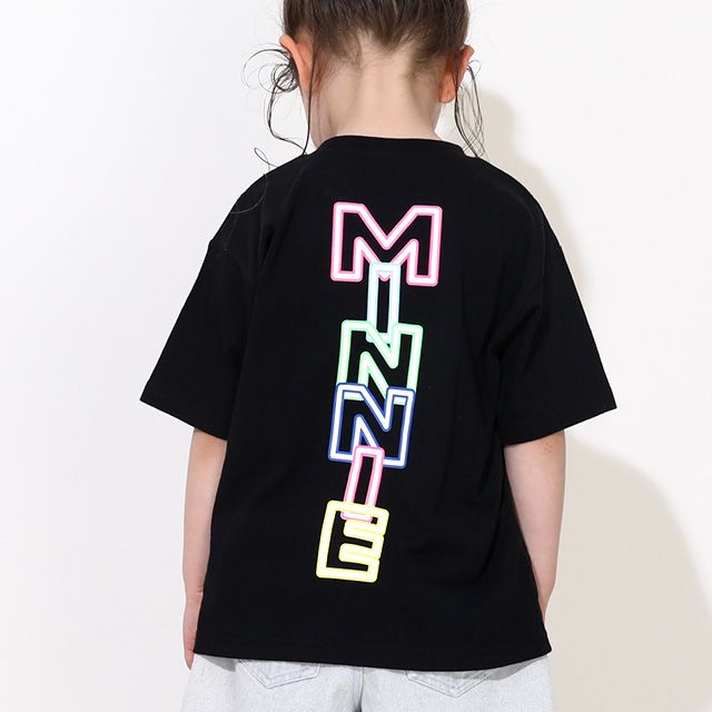 【ベビードール】ミニー 親子お揃い ネオンキャラクターTシャツ 0322K / ベビーサイズ キッズ リンクコーデ ペアルック 親子コーデ トップス 半袖 クルーネック カットソー 天竺素材