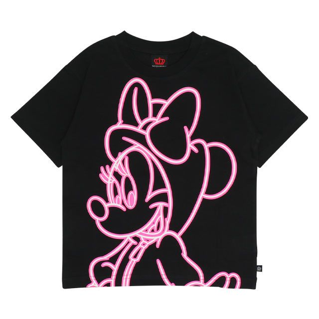 【ベビードール】ミニー 親子お揃い ネオンキャラクターTシャツ 0322K / ベビーサイズ キッズ リンクコーデ ペアルック 親子コーデ トップス 半袖 クルーネック カットソー 天竺素材