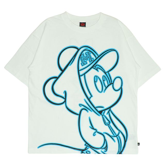 【ベビードール】ミッキー 親子お揃い ネオンキャラクターTシャツ 0322A / 大人 ユニセックス 男女兼用 リンクコーデ ペアルック 親子コーデ トップス 半袖 クルーネック カットソー 天竺素材