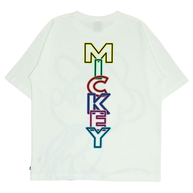 【ベビードール】ミッキー 親子お揃い ネオンキャラクターTシャツ 0322A / 大人 ユニセックス 男女兼用 リンクコーデ ペアルック 親子コーデ トップス 半袖 クルーネック カットソー 天竺素材