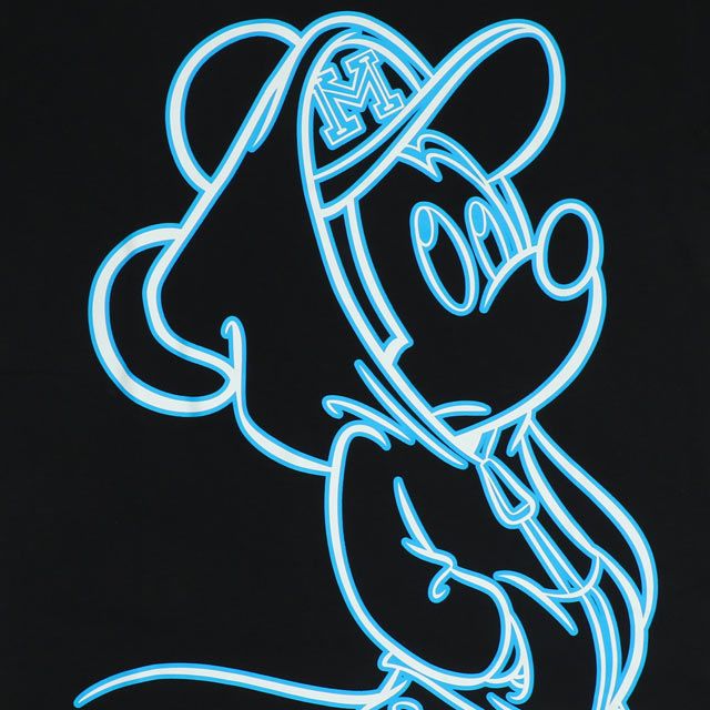 【ベビードール】ミッキー 親子お揃い ネオンキャラクターTシャツ 0322A / 大人 ユニセックス 男女兼用 リンクコーデ ペアルック 親子コーデ トップス 半袖 クルーネック カットソー 天竺素材