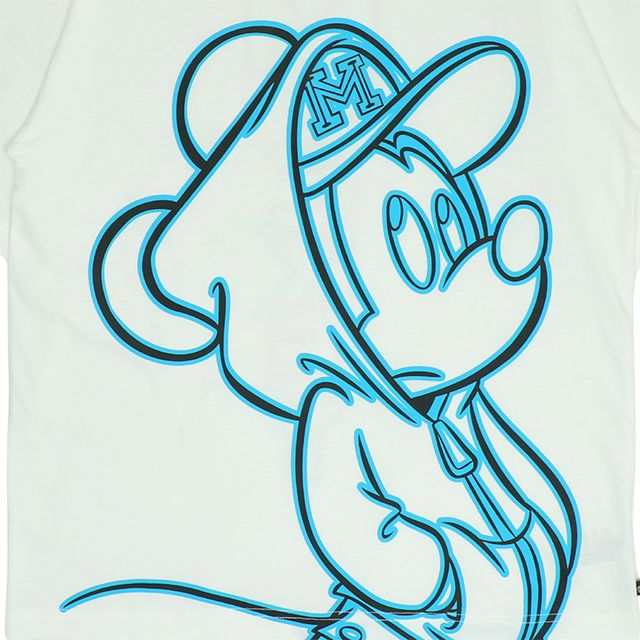 【ベビードール】ミッキー 親子お揃い ネオンキャラクターTシャツ 0322A / 大人 ユニセックス 男女兼用 リンクコーデ ペアルック 親子コーデ トップス 半袖 クルーネック カットソー 天竺素材