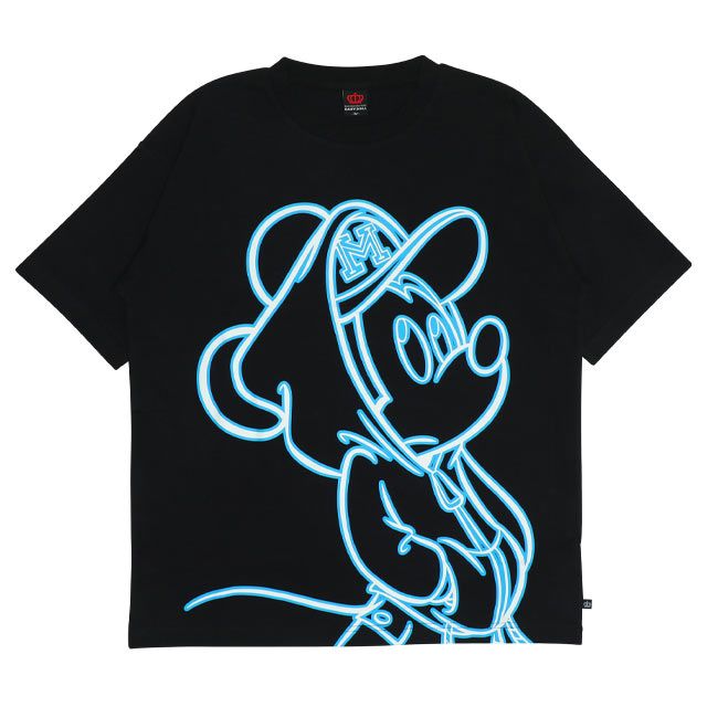 【ベビードール】ミッキー 親子お揃い ネオンキャラクターTシャツ 0322A / 大人 ユニセックス 男女兼用 リンクコーデ ペアルック 親子コーデ トップス 半袖 クルーネック カットソー 天竺素材