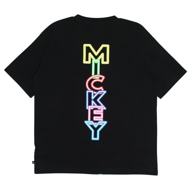 【ベビードール】ミッキー 親子お揃い ネオンキャラクターTシャツ 0322A / 大人 ユニセックス 男女兼用 リンクコーデ ペアルック 親子コーデ トップス 半袖 クルーネック カットソー 天竺素材