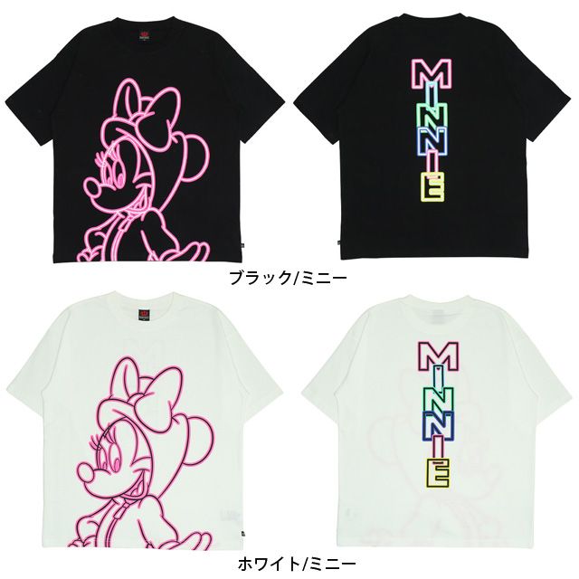 【ベビードール】ミニー 親子お揃い ネオンキャラクターTシャツ 0322A / 大人 ユニセックス 男女兼用 リンクコーデ ペアルック 親子コーデ トップス 半袖 クルーネック カットソー 天竺素材