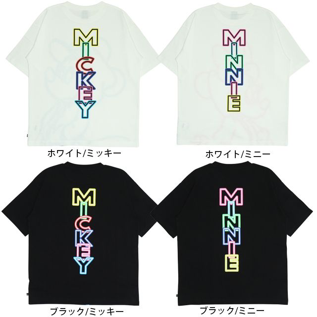 【ベビードール】ミニー 親子お揃い ネオンキャラクターTシャツ 0322A / 大人 ユニセックス 男女兼用 リンクコーデ ペアルック 親子コーデ トップス 半袖 クルーネック カットソー 天竺素材