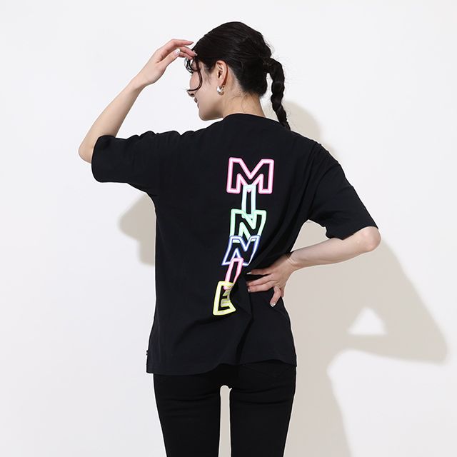 【ベビードール】ミニー 親子お揃い ネオンキャラクターTシャツ 0322A / 大人 ユニセックス 男女兼用 リンクコーデ ペアルック 親子コーデ トップス 半袖 クルーネック カットソー 天竺素材