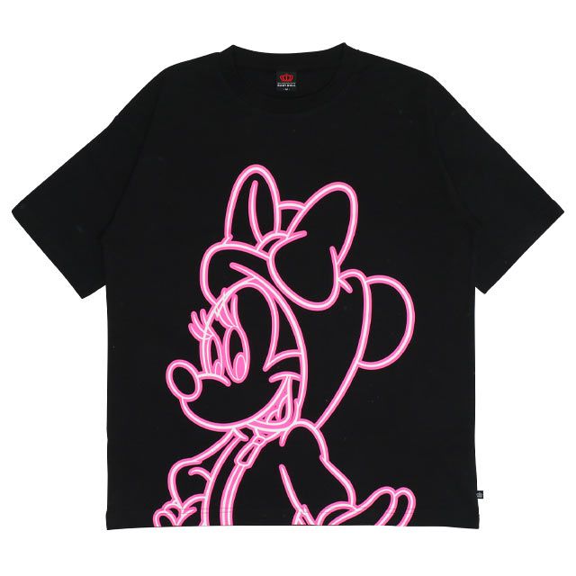 【ベビードール】ミニー 親子お揃い ネオンキャラクターTシャツ 0322A / 大人 ユニセックス 男女兼用 リンクコーデ ペアルック 親子コーデ トップス 半袖 クルーネック カットソー 天竺素材