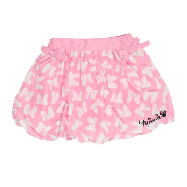 【ベビードール】ミニー リボン総柄バルーンスカート 0329K / ベビーサイズ キッズ ボトムス スカート ミニスカ バレエコア ウエスト半ゴム ゴム穴付 裾ゴム入り