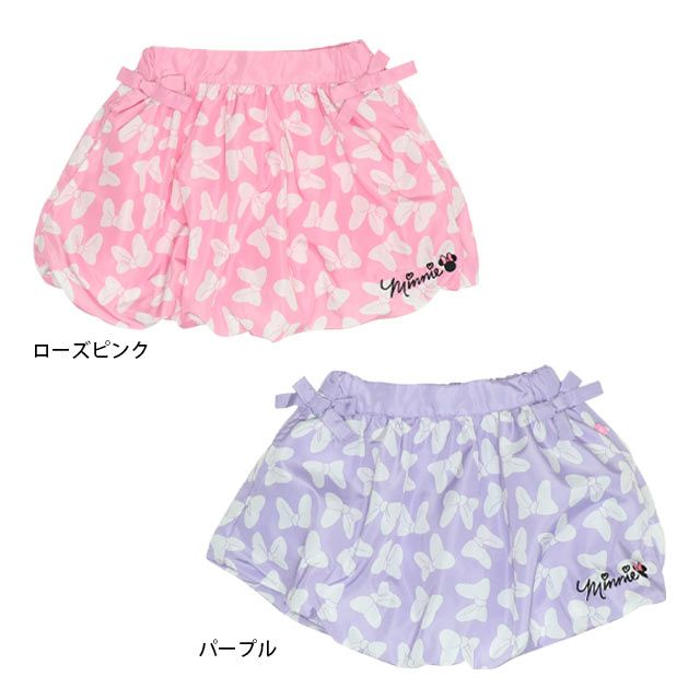 【ベビードール】ミニー リボン総柄バルーンスカート 0329K / ベビーサイズ キッズ ボトムス スカート ミニスカ バレエコア ウエスト半ゴム ゴム穴付 裾ゴム入り
