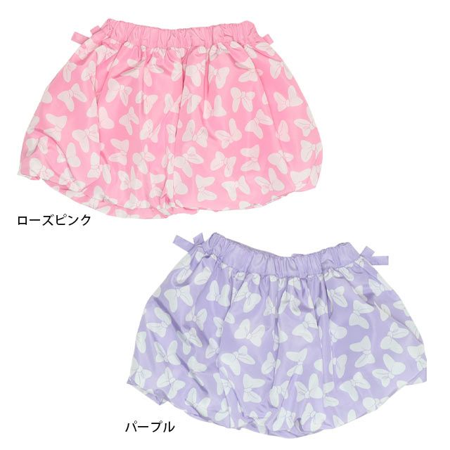 【ベビードール】ミニー リボン総柄バルーンスカート 0329K / ベビーサイズ キッズ ボトムス スカート ミニスカ バレエコア ウエスト半ゴム ゴム穴付 裾ゴム入り
