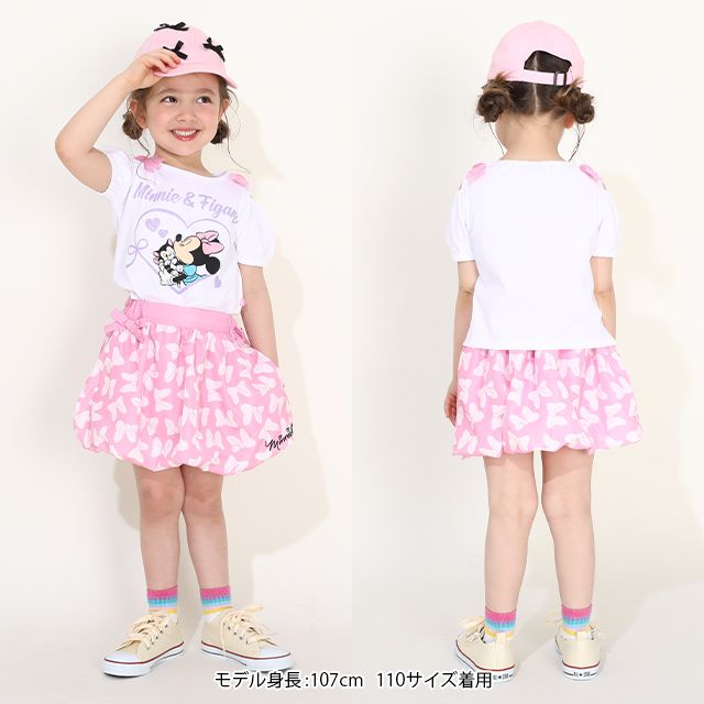 【ベビードール】ミニー リボン総柄バルーンスカート 0329K / ベビーサイズ キッズ ボトムス スカート ミニスカ バレエコア ウエスト半ゴム ゴム穴付 裾ゴム入り