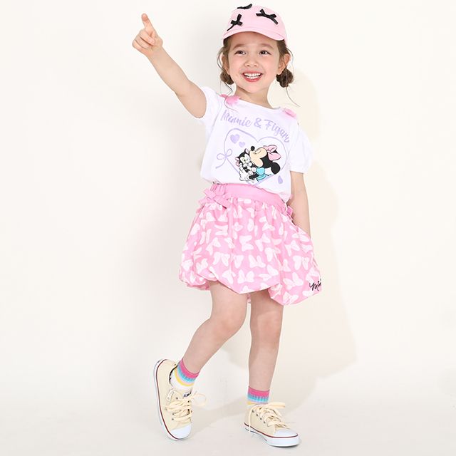 【ベビードール】ミニー リボン総柄バルーンスカート 0329K / ベビーサイズ キッズ ボトムス スカート ミニスカ バレエコア ウエスト半ゴム ゴム穴付 裾ゴム入り