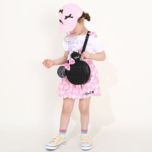 【ベビードール】ミニー リボン総柄バルーンスカート 0329K / ベビーサイズ キッズ ボトムス スカート ミニスカ バレエコア ウエスト半ゴム ゴム穴付 裾ゴム入り