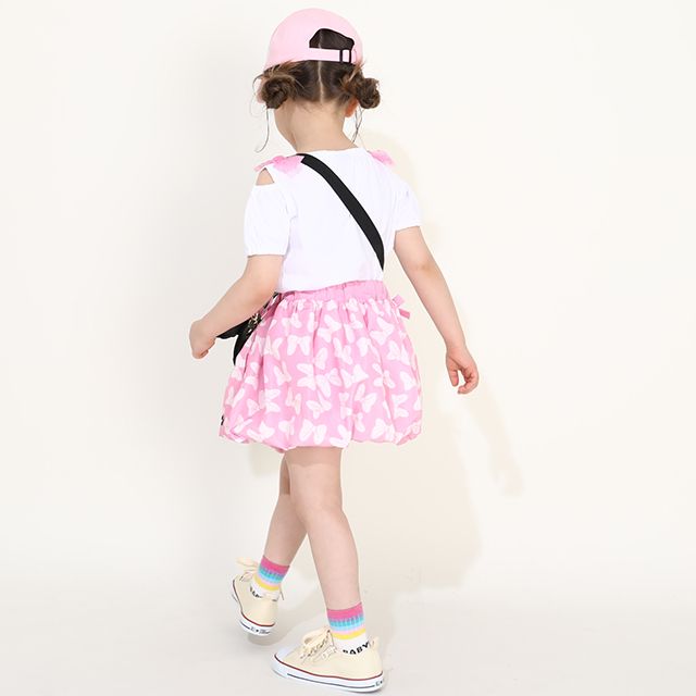 【ベビードール】ミニー リボン総柄バルーンスカート 0329K / ベビーサイズ キッズ ボトムス スカート ミニスカ バレエコア ウエスト半ゴム ゴム穴付 裾ゴム入り