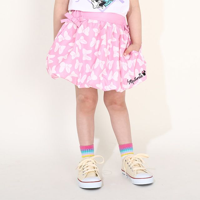 【ベビードール】ミニー リボン総柄バルーンスカート 0329K / ベビーサイズ キッズ ボトムス スカート ミニスカ バレエコア ウエスト半ゴム ゴム穴付 裾ゴム入り