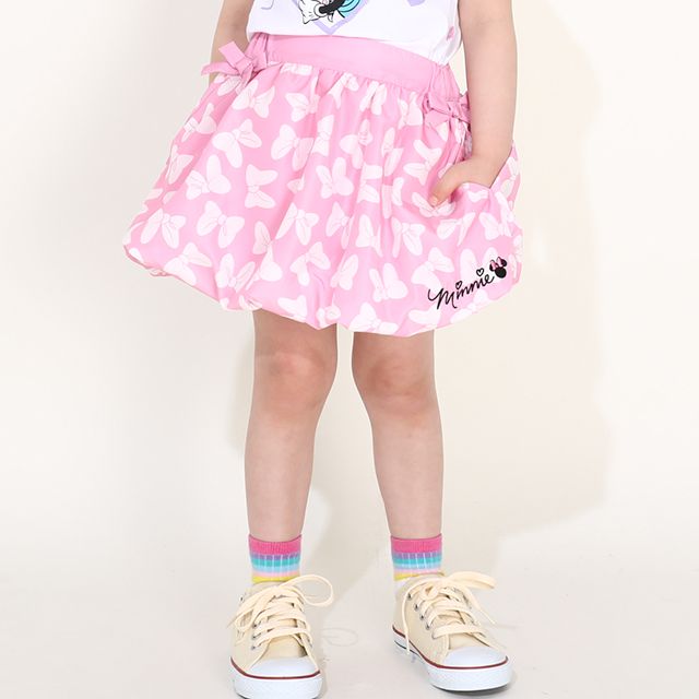 【ベビードール】ミニー リボン総柄バルーンスカート 0329K / ベビーサイズ キッズ ボトムス スカート ミニスカ バレエコア ウエスト半ゴム ゴム穴付 裾ゴム入り