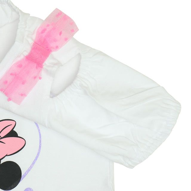 【ベビードール】ミニー フィガロ 肩リボンTシャツ 0330K / ベビーサイズ キッズ トップス 半袖 肩出し ラメプリント 天竺素材