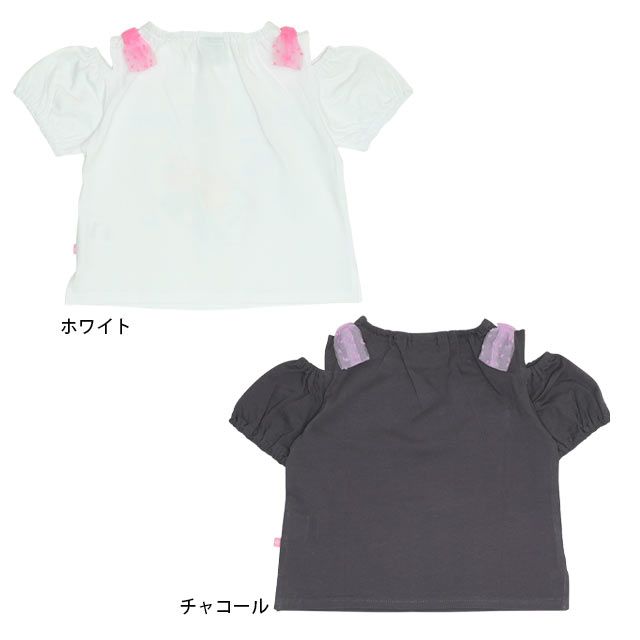 【ベビードール】ミニー フィガロ 肩リボンTシャツ 0330K / ベビーサイズ キッズ トップス 半袖 肩出し ラメプリント 天竺素材