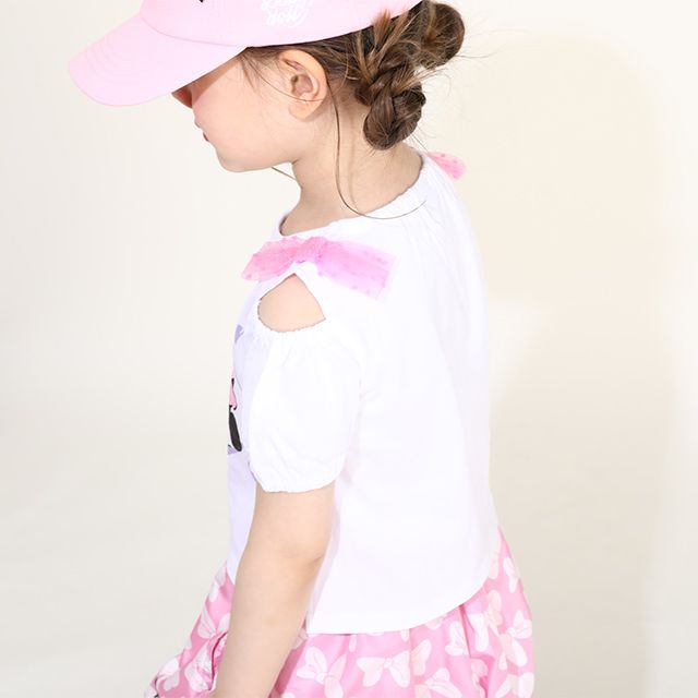 【ベビードール】ミニー フィガロ 肩リボンTシャツ 0330K / ベビーサイズ キッズ トップス 半袖 肩出し ラメプリント 天竺素材