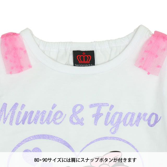 【ベビードール】ミニー デイジー 肩リボンTシャツ 0330K / ベビーサイズ キッズ トップス 半袖 肩出し ラメプリント 天竺素材